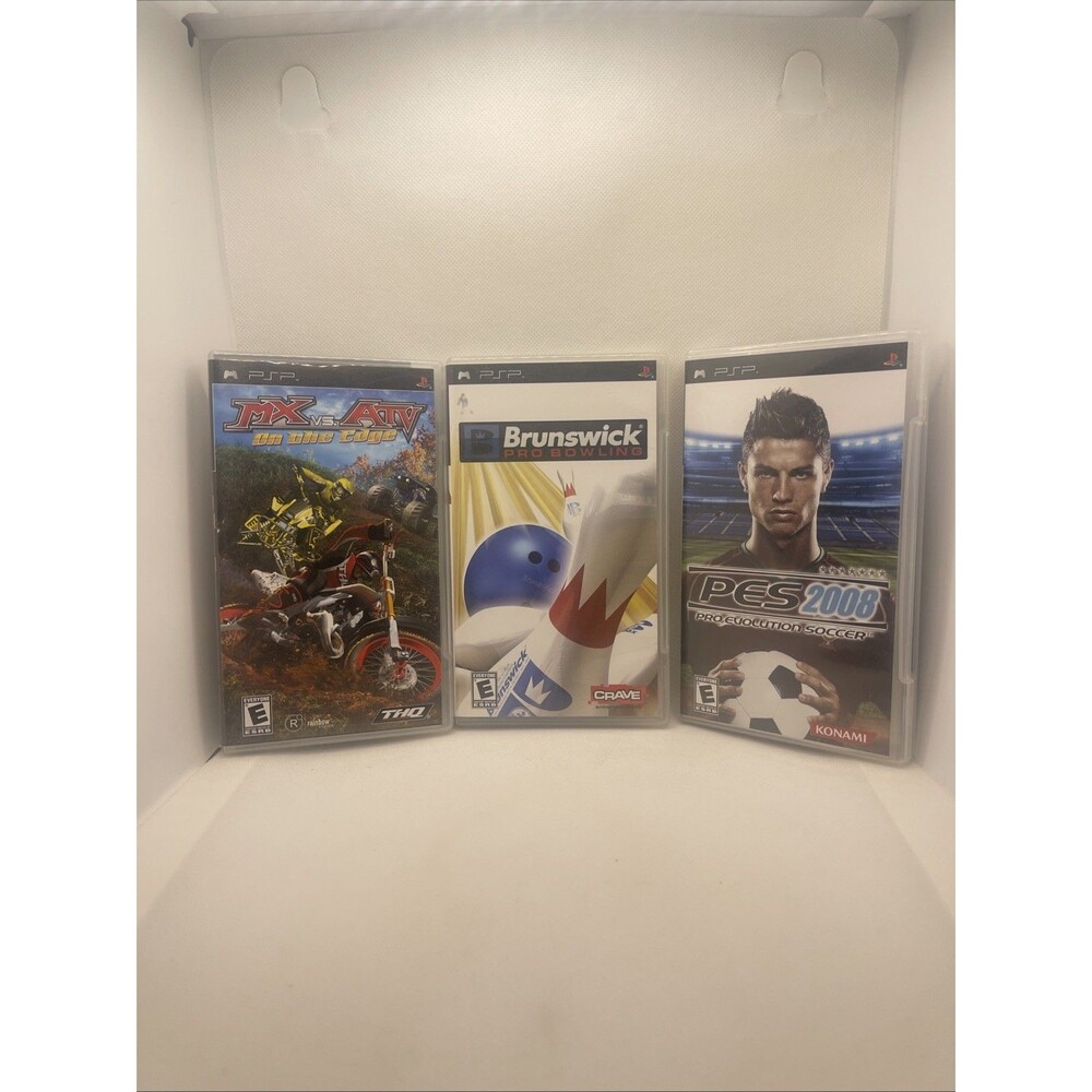 PSP Game Lot of 3 CIB MX Vs. ATV - Brunswick Pro Bowling - PES 2008